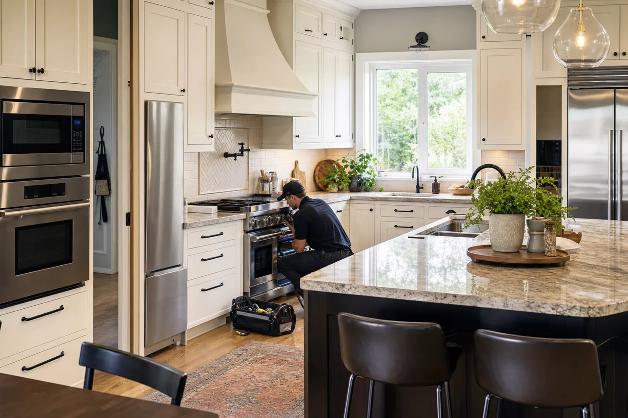 A Fairfield kitchen with a Viking professional range and built-in refrigeration